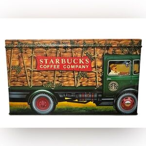 Starbucks Coffee Tin Vintage Truck Metal Box Green Red Collectible Storage Box